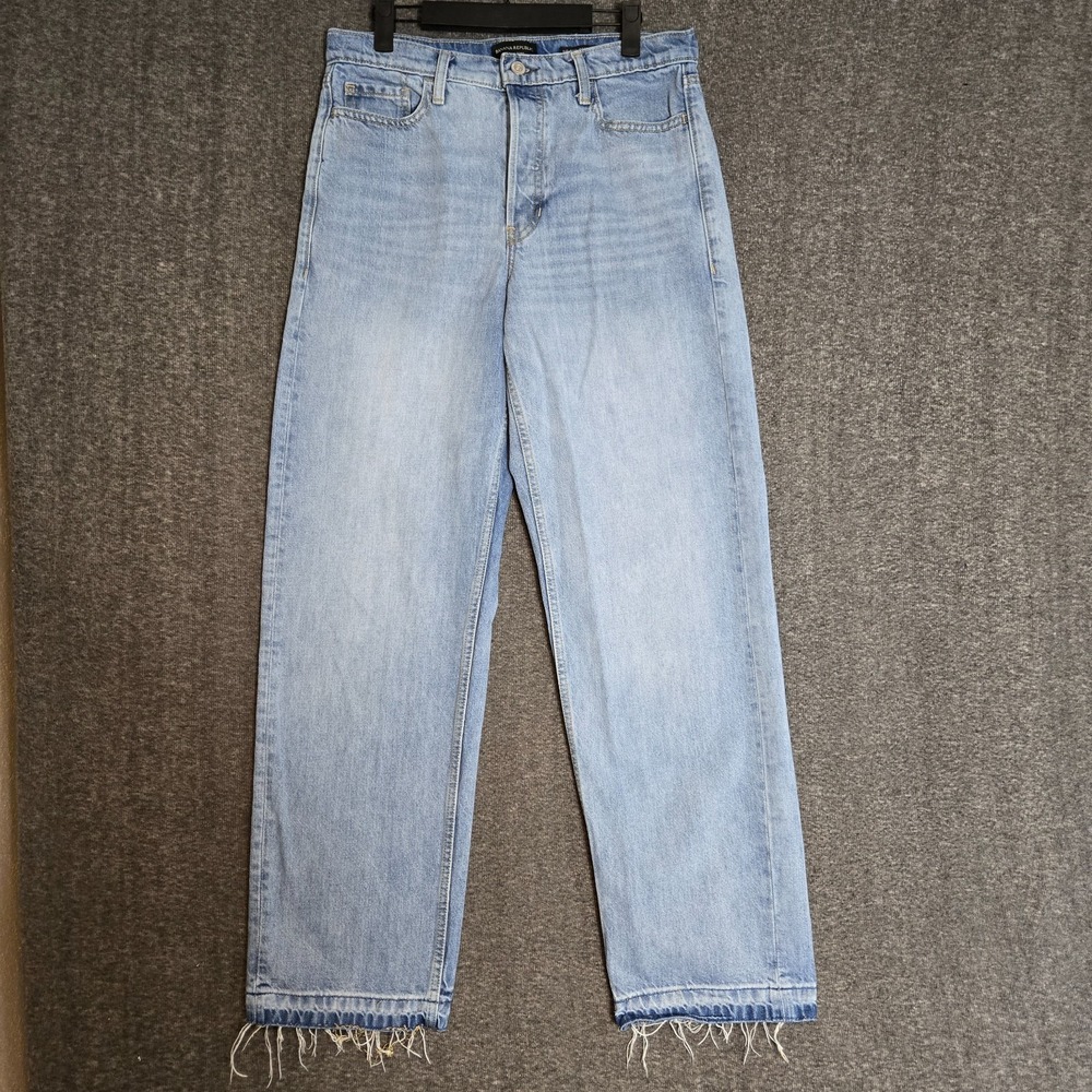 Women's Banana Republic Premium Denim‎ Mid Rise Loose Stovepipe Sz 28 Fray Hem